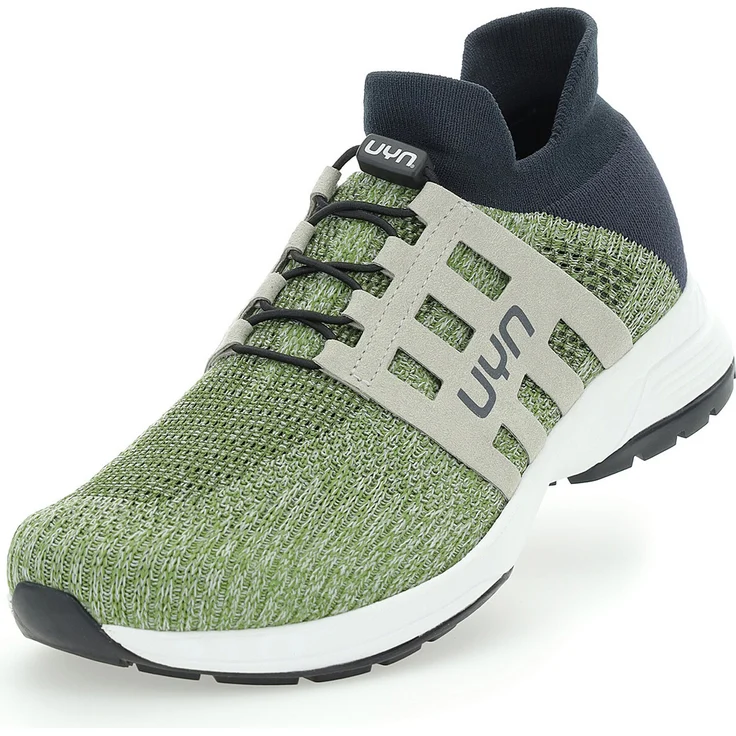 UYN Nature Tune Slip-on Sneaker, Damen-Laufschuhe aus Merinowolle, grün melange/anthrazit, Größe 42