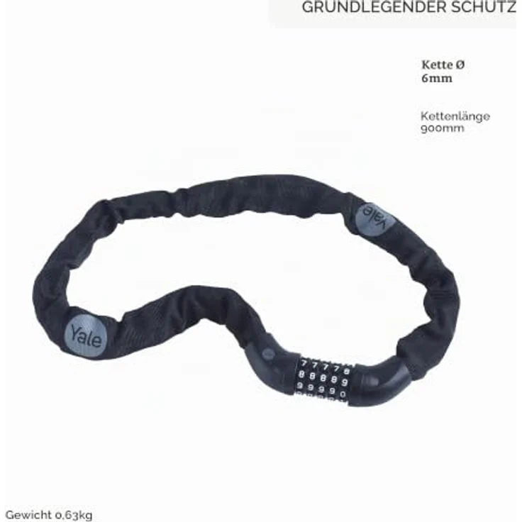 Yale Fahrrad-Kettenschloss YCHC0/6/90/2 - 900mm, 5-stelliger Zahlencode, Karbon-Stahl und Zinklegierung, 96 Stunden Korrosionsschutz, vielseitige Verriegelungsoptionen – Bild 5