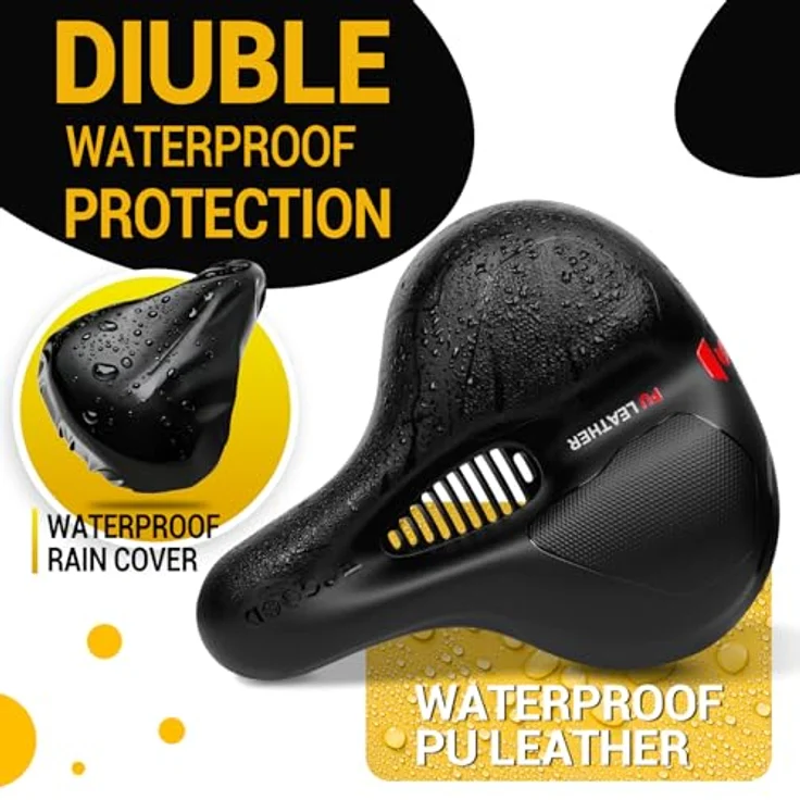 SPGOOD Fahrradsattel, Bequem Weich Memory Foam mit Wasserdichtem Kunstleder, Ergonomisches Hohldesign und Reflektierendem Gurtdesign – Bild 3