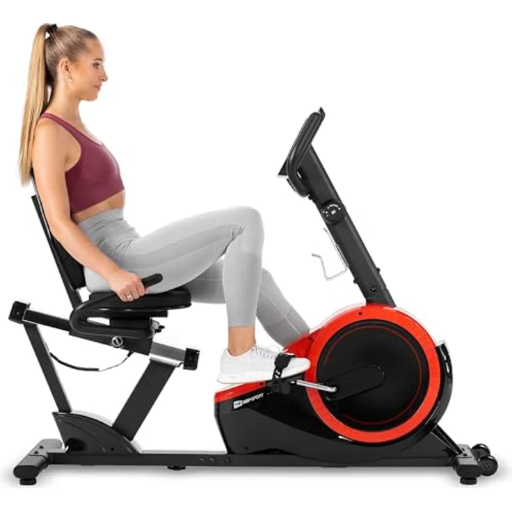 HS HOP-SPORT Liegeergometer HS-060L - Liegeheimtrainer mit Handpulssensoren, 15 kg Schwungmasse, 8 Widerstandsstufen - Sitzergometer für Senioren max. Benutzergewicht 130 kg rot – Bild 2