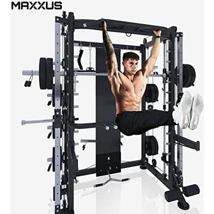 Maxxus Multipresse 10.1 - Kraftstation mit Hantelbank, Rudern, Klimmzug, Dip-Station, bis 300 kg, Power Rack, Smith Machine, Multistation - Schwarz – Bild 2