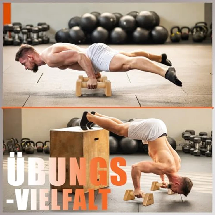 DH FitLife Liegestützgriffe aus Holz - 2x gelenksschonende & rutschfeste Handstand-Griffe | Parallettes | Dip Barren | Push-Up Bars | Calisthenics Equipment für Strength Training | Indoor & Outdoor, Buchenholz, belastbar bis 200 kg – Bild 5