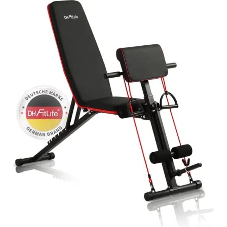 DH FitLife Hantelbank klappbar mit Curlbank & Beinstrecker | Weight Bench 7 Stufen verstellbar, Schwarz