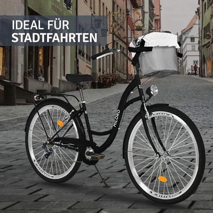 Milordbikes City-Fahrrad, Schwarz, 46 cm, Metallrahmen, leicht rollende 700C x 35 mm City-Reifen, inkl. hinterer Trägersystem – Bild 6