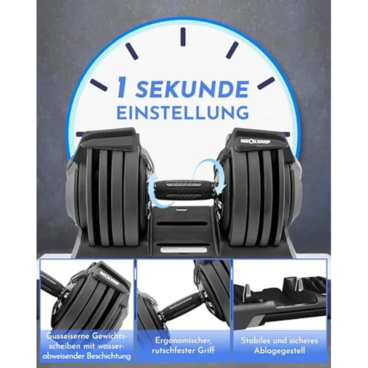 NEOLYMP 3 in 1 Hanteln Set 40kg – Verstellbare Kurzhanteln, Langhantel & Kettlebell mit Gewichten 2-40kg – Platzsparendes Hantelset für Ganzkörper-Workout – Bild 5