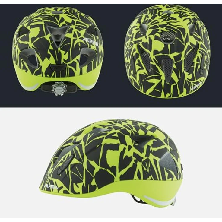 ALPINA Ximo L.E. Fahrradhelm für Kinder, Leicht, Bruchfest, Mit optionalem LED-Licht, Black-neon Sparkle matt, 47-51 cm – Bild 4