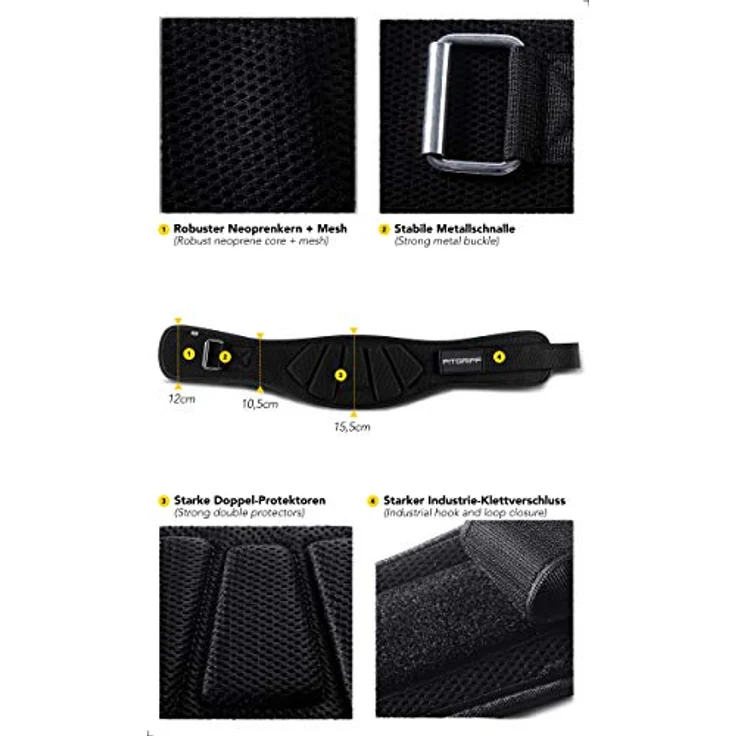Fitgriff® Gewichthebergürtel V1 - Fitness-Gürtel für Bodybuilding, Krafttraining, Gewichtheben und Crossfit Training - Trainingsgürtel für Damen und Herren (Schwarz, M) – Bild 5