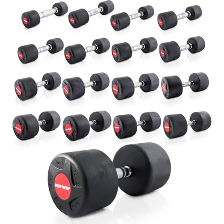 Sport-Thieme Kompakthantel Gummi, 27,5 kg, professionelles Studioequipment mit ergonomischem Griff und geräuscharmem Ablegen