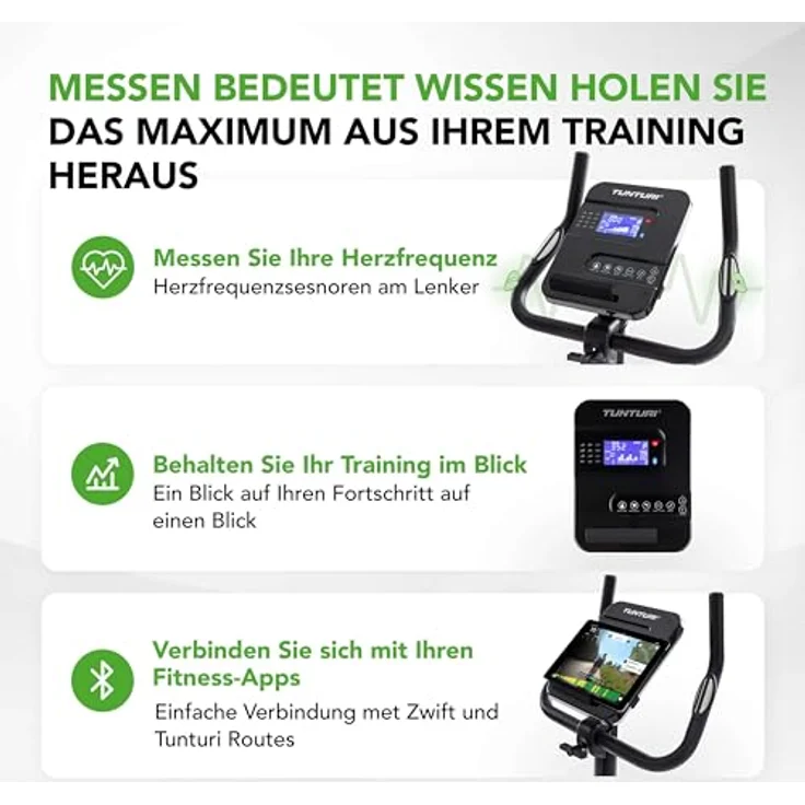 Tunturi Ergometer FitCycle 40i - Heimtrainer Fahrrad - Fitnessfahrrad für Zuhause - Bluetooth - 16 Widerstandsstufen - 23 Programme - Herzfrequenz-Sensoren – Bild 3