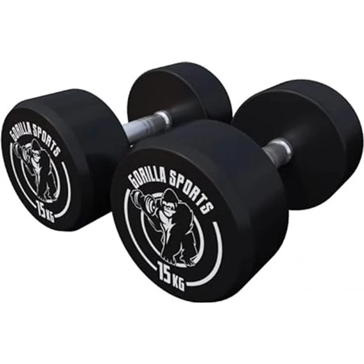 GORILLA SPORTS® Kurzhanteln - Einzeln / 2er Set, von 2,5 bis 40 kg Gewichte, Gummi, Gusseisen Kern, rutschfeste, gerändelte Griffe, Schwarz - Rundhanteln, Hantelset, Kurzhantelset, Dumbbells – Bild 2