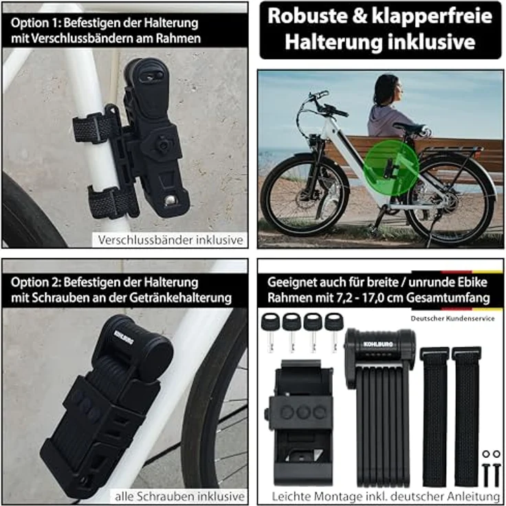 KOHLBURG Fahrrad Faltschloss Modell Wien, 89 cm, 1 kg leicht, hohe Sicherheit, inkl. Halterung für E-Bike & E-Scooter – Bild 4