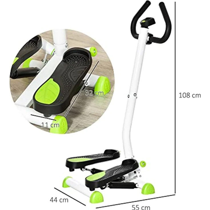 HOMCOM Stepper Fitness Swing Stepper mit LCD-Schirm und Handgriff Hometrainer für Zuhause bis 100 kg Stahl ABS Grün 55 x 44 x 108 cm – Bild 5