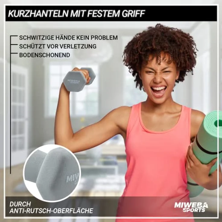 Miweba Sports Neopren Hantelset NKH100 | 𝐏𝐫𝐨𝐟𝐢 Hantel - Hexagon Hanteln Set - Kurzhanteln - Kurzhantel Set - Gymnastikhanteln - Hantel Set - Dumbbell - 0,5-10 Kg (2X 0.5 kg, Grau) – Bild 3
