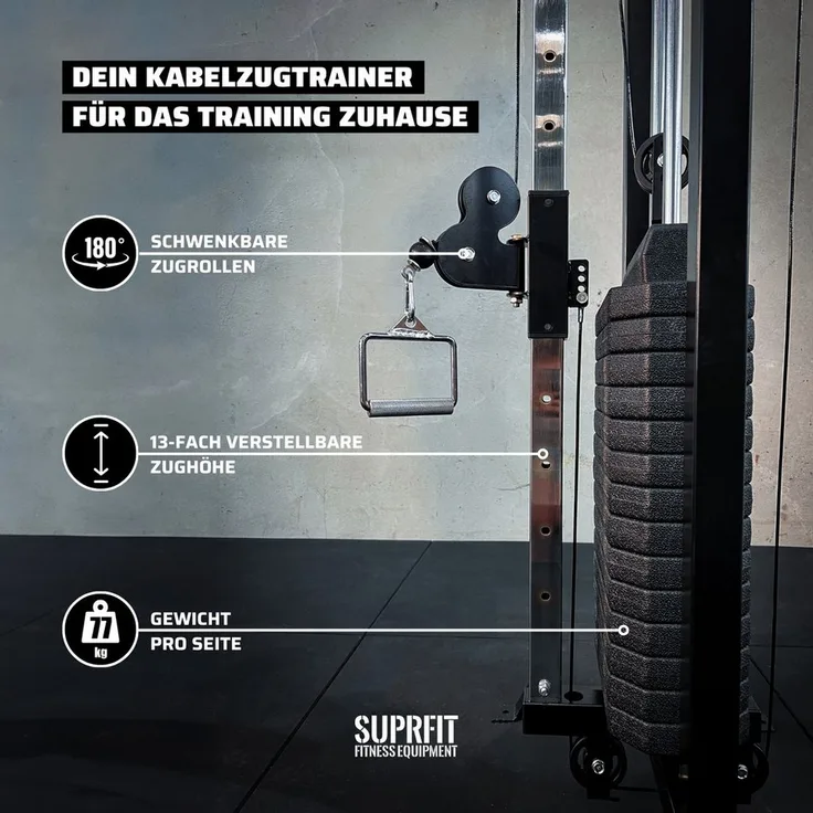 SF SUPRFIT Hallador Kabelzugstation, Kraftstation mit Gewichten bis 71kg, Regular 298x216cm und Basement Edition 298x200cm, inkl. Klimmzugstange