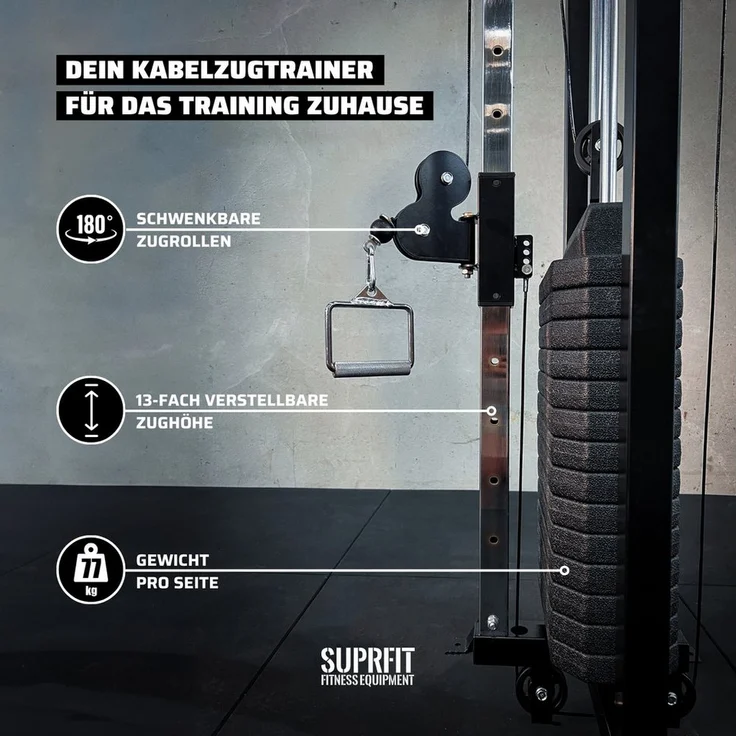 SF SUPRFIT Hallador Kabelzugstation, Kraftstation mit Gewichten bis 71kg, Regular 298x216cm und Basement Edition 298x200cm, inkl. Klimmzugstange