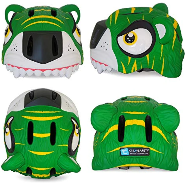 Crazy Safety Kinder Fahrradhelm 3D Tierhelm für 2-7 Jahre, verstellbar 49-55 cm, Tiger Grün, optimal für Fahrrad und Skateboard, mit LED-Rücklicht und Belüftungsöffnungen – Bild 2
