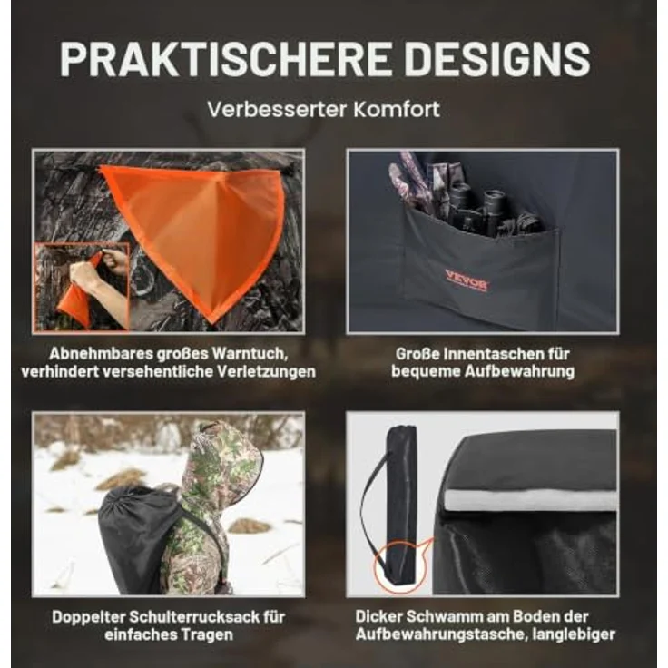 VEVOR Jagdversteck 270° durchsichtiges Bodenversteck, Pop-Up-Hirschversteck für 4-5 Personen, tragbares, wetterfestes Jagdzelt in Tarnfarbe mit Tragetasche – Bild 5