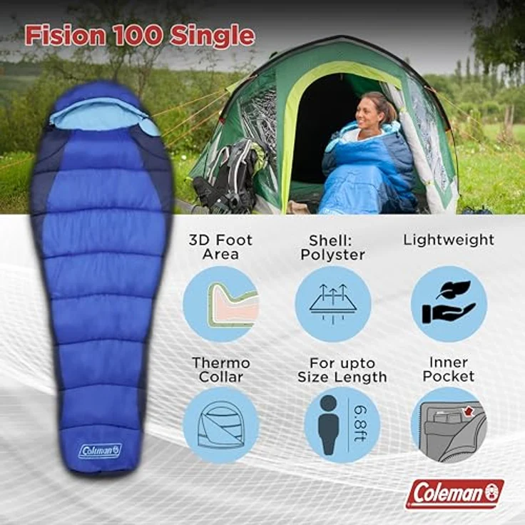 Coleman Mumien-Schlafsack, 208 cm, Kunstfaser mit Coletherm-Füllung, Komforttemperatur 9°C, schnell trocknend, innenliegende Tasche – Bild 4