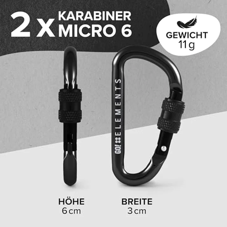 GO!elements Mini Karabiner Micro 6, Multifunktionaler Karabinerhaken mit Schraubverschluss, 2er Pack, Farbe: Night – Bild 2