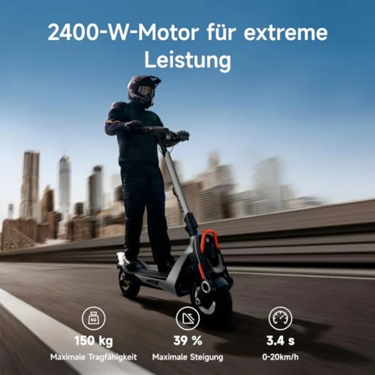 NAVEE UT5-MAX-DE, 2400 W E-Scooter mit 15,3 Ah, 100 km Reichweite, grau, 20 km/h, 150 kg Belastbarkeit, Versandkostenfrei – Bild 3