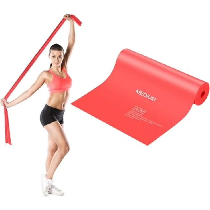 JATEKA Gymnastikband 2m, Widerstandsband aus Naturlatex für Yoga, Pilates und Krafttraining, mittlerer Widerstand, rot mit Trainingsanleitung