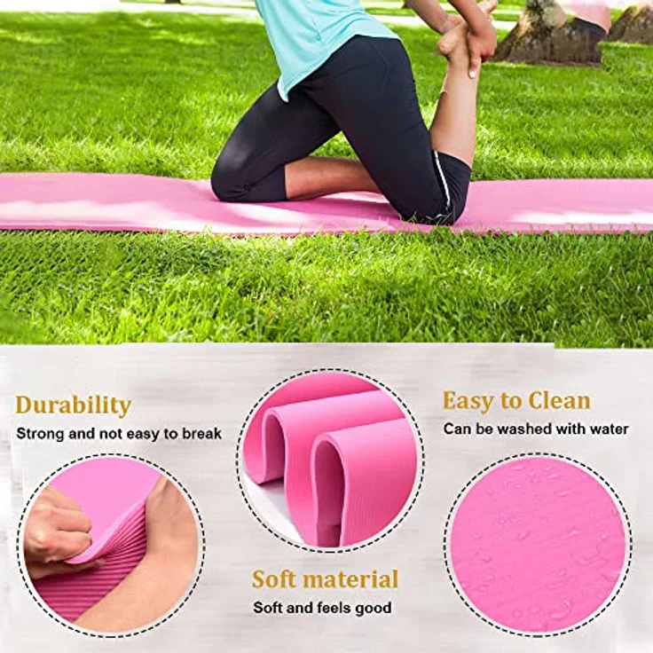 BnB Sports Premium NBR Sportmatte, rutschfeste Gymnastikmatte, Rosa Yogamatte Stretching Pilates, dicke Fitnessmatte, Workout Camping Outdoor & Abs Matte – Bild 2