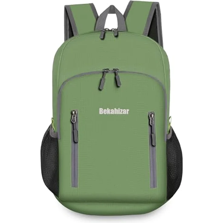 Bekahizar Faltbarer Rucksack 20L, leichter und wasserabweisender Wanderrucksack für Männer, Frauen und Jugendliche, Armee grün – Bild 2