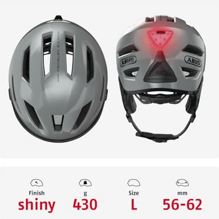 Abus Pedelec 2.0 Ace, Velohelm für 56 - 62 cm Kopfgröße, mit integrierter Regenhaube und aufladbarem Licht – Bild 3