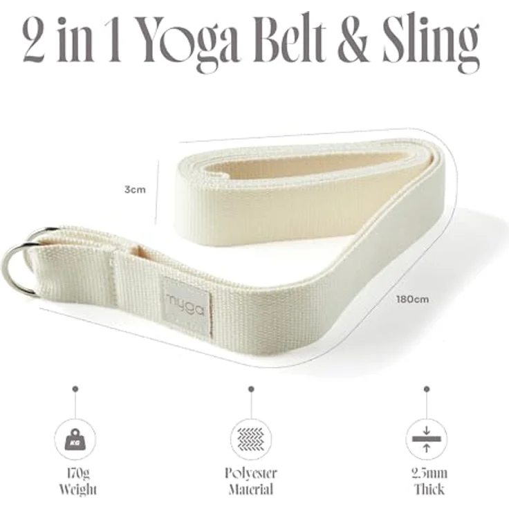 Myga 2-in-1 Yoga Gurt für Dehnung und Flexibilität, verstellbar mit D-Ring, 180 cm, Baumwolle, erdige Farben – Bild 2