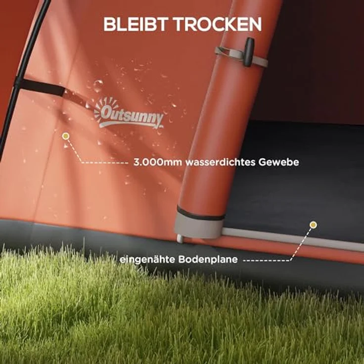 Outsunny Tunnelzelt, Wasserabweisend Familienzelt für 6 Personen, Festivalzelt mit Fenster, Orange – Bild 4