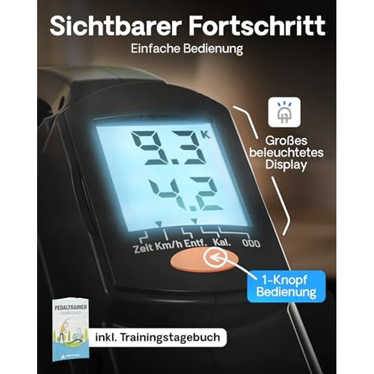 FREITHAL Der gelenkschonende Pedaltrainer PRO [TESTSIEGER] - Mit Anti-Rutsch-Matte & beleuchtetem Display - Leiser Arm und Beintrainer Senioren [Fuß- & Handpedalen] - Mini Heimtrainer Fahrrad in Schwarz – Bild 4