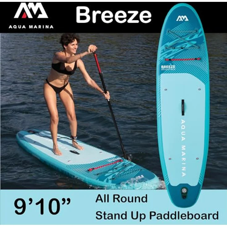 Aqua Marina Breeze, 2,7 m aufblasbares Stand-Up-Paddleboard-Paket mit stabiler Konturenform, EVA-Fußpolster und rotem Spanngurt – Bild 2