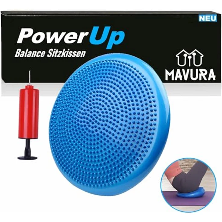MAVURA PowerUp Sitzkissen Trainingskissen Luftkissen Sitzhilfe, Balance Board Kissen aufblasbar mit Luftpumpe – Bild 1