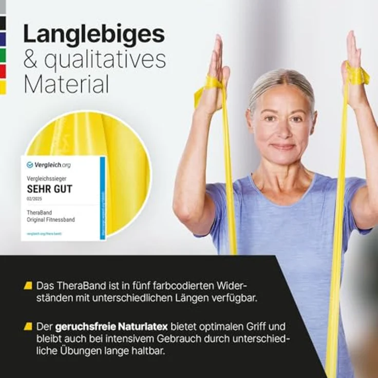 ARTZT TheraBand 2,50m gelb inkl. Türanker & Tasche, Widerstand 1,3kg, 100% Naturlatex für Heimtraining und Therapie – Bild 4