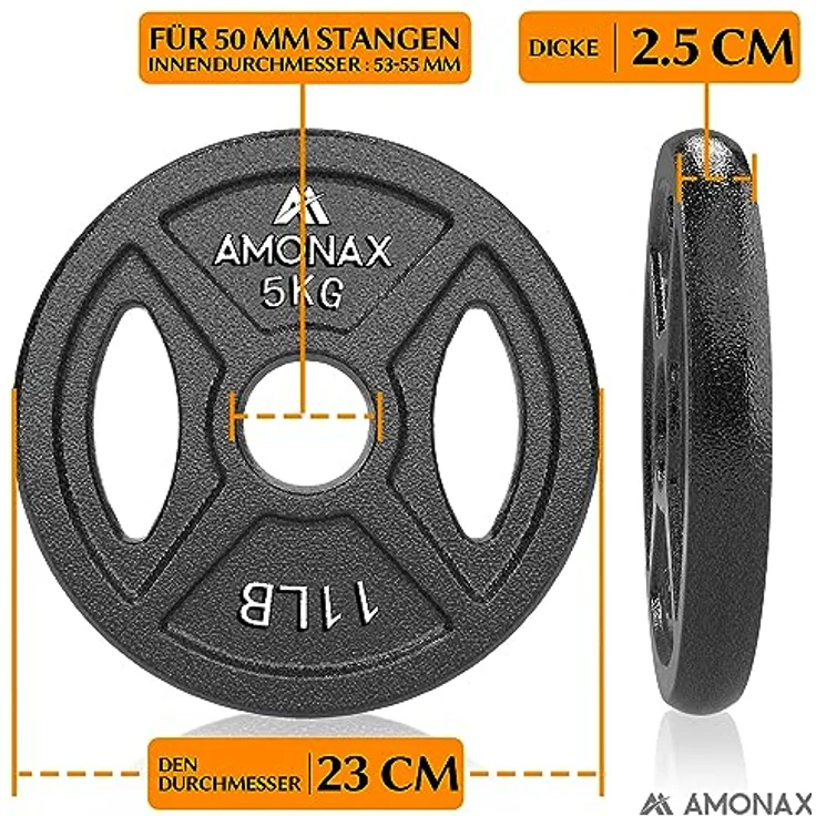 Amonax Hantelscheiben Set, 2,5kg, 5kg, 10kg Hantel Set für 50mm Olympia Gewichte Hantel Bar, Metall Hantelscheiben für Gewichtheben und Hip Thrust, hantelscheiben gusseisen für das Home Gym – Bild 4