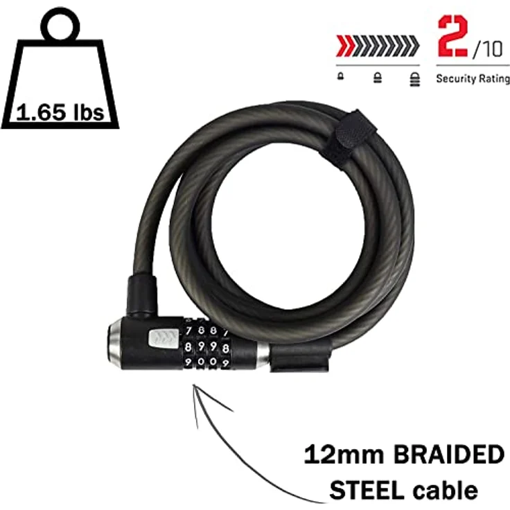 Kryptonite KryptoFlex Fahrradschloss-Kabel, 1,8 m lang, 12 mm starkes Stahlgeflecht, diebstahlsicher mit 4-stelliger Zahlenkombination und inkl. Halterung – Bild 2