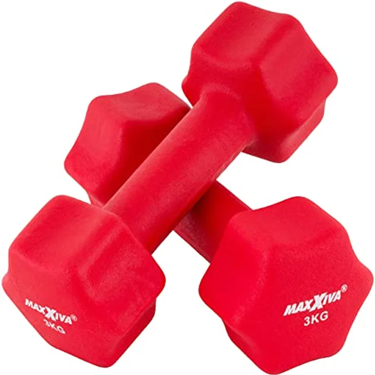 MAXXIVA Hantelset rot Neopren 2 x 3 kg Gymnastikhanteln Kurzhanteln Krafttraining Workout Kraftübungen Bodybuilding Fitness-Zubehör Gewichtheben Reha Pilates