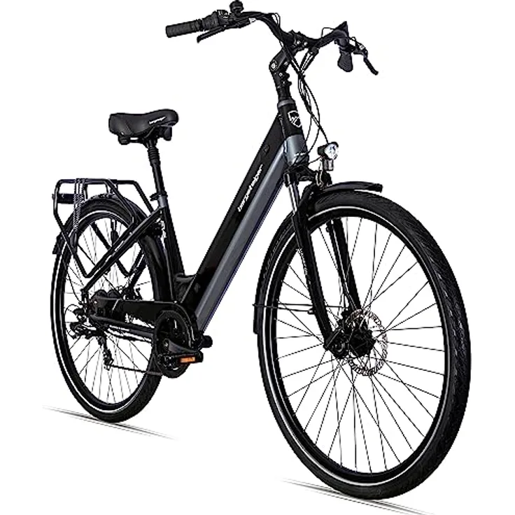 Bergsteiger Hampton 28 Zoll City E-Bike mit 250 Watt Motor, Scheibenbremsen, Aluminium Ebike für Damen & Herren, Farbdisplay, Elektrofahrrad mit Shimano 6 Gang-Schaltung, Schwarz