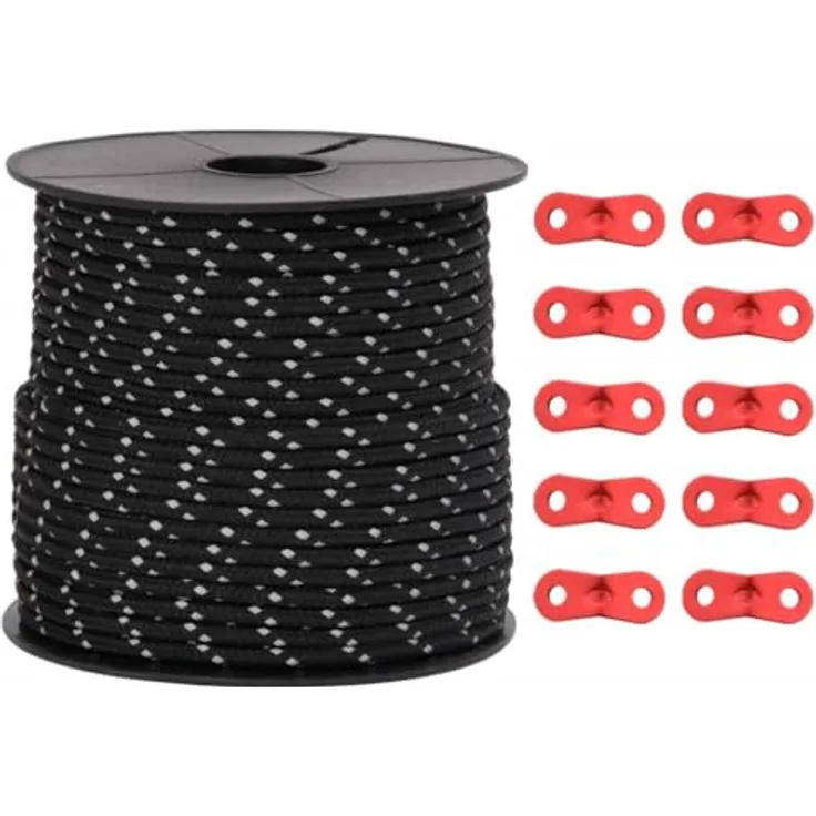 vidaXL Zeltleine, Zeltschnur mit Seilspannern, reflektierend, 50m, Polypropylen, 4mm, ideal für Camping