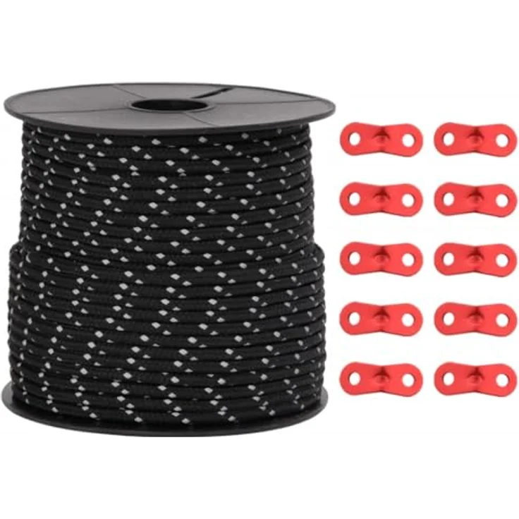 vidaXL Zeltleine, Zeltschnur mit Seilspannern, reflektierend, 50m, Polypropylen, 4mm, ideal für Camping – Bild 1