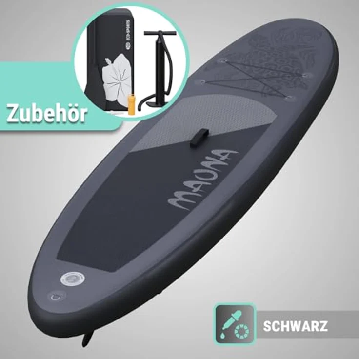 HAGO Stand Up Paddle-Board, 308 cm lang, Schwarz, Komplettset mit Alu-Paddel, Luftpumpe, Tragetasche, 120 kg Tragkraft – Bild 2
