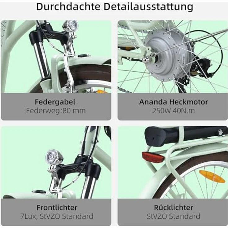 VecoCraft HEBE E-Bike Elektrofahrrad| 28 Zoll | 7-Gang-Schaltung | Ananda Hinterer Motor 250W | EU-Konform | Damen und Herren | Schwarz – Bild 5