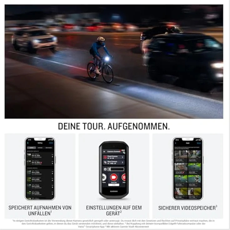 Garmin Varia Vue StVZo, Frontlicht mit Dashcam, 165 Lumen, 4 Stunden Akkulaufzeit, automatisierte Ereignisaufzeichnung, schwarze Variante – Bild 4