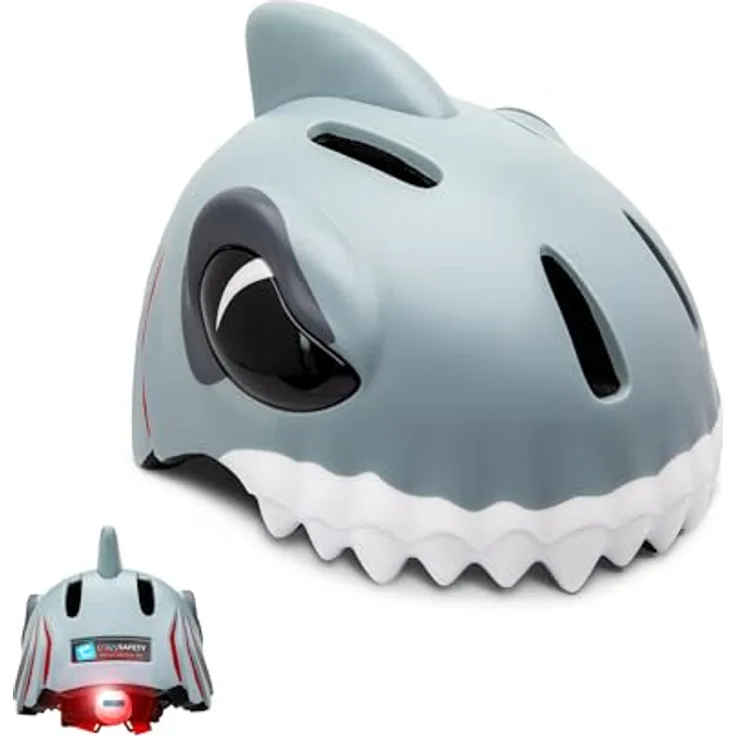 Crazy Safety Grey Shark, 3D Fahrradhelm für Kinder, verstellbar, EN1078, 54-59 cm, hervorragende Belüftung