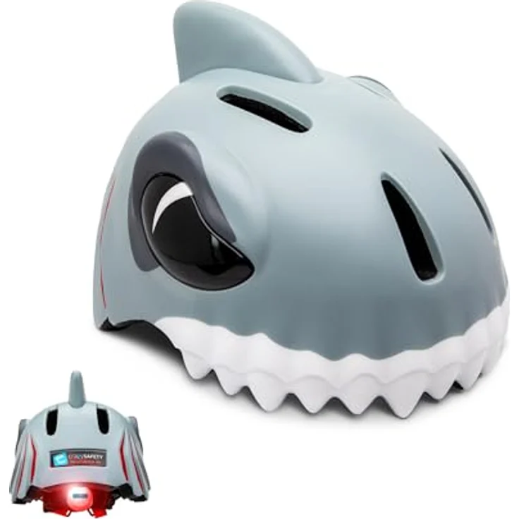 Crazy Safety Grey Shark, 3D Fahrradhelm für Kinder, verstellbar, EN1078, 54-59 cm, hervorragende Belüftung – Bild 1