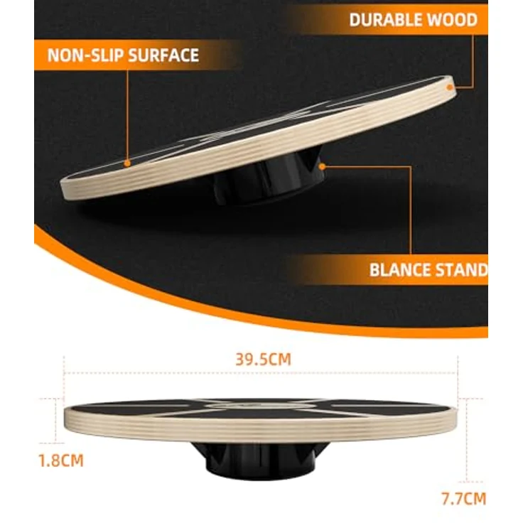Sportneer Balance Board, Tablett von Gleichgewicht/Wackelbrett/Balance Trainer/Sitzkissen Gleichgewicht Professionel aus Holz für die Übung, Gym, Sport Performance Enhancement (Schwarz) – Bild 3