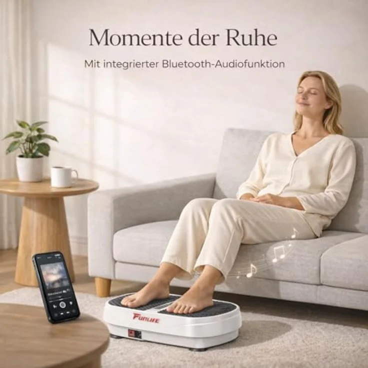 Funlife V8 Vibrationsplatte, 180 Stufen, 5 Programme, Bluetooth & Lautsprecher, Fitnessplatte mit Trainingsseilen für Ganzkörpertraining, bis 120 kg – Bild 6