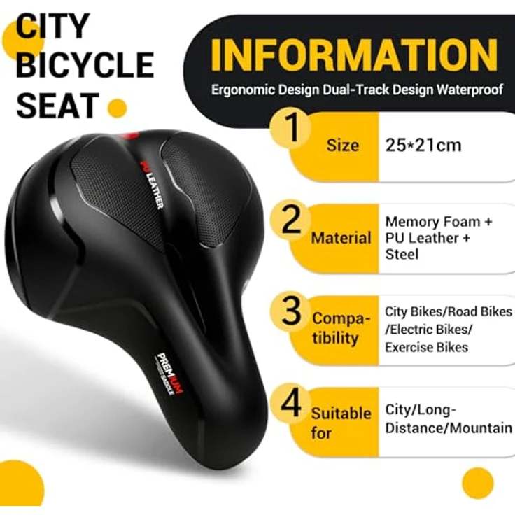 SPGOOD Fahrradsattel, Bequem Weich Memory Foam mit Wasserdichtem Kunstleder, Ergonomisches Hohldesign und Reflektierendem Gurtdesign – Bild 2