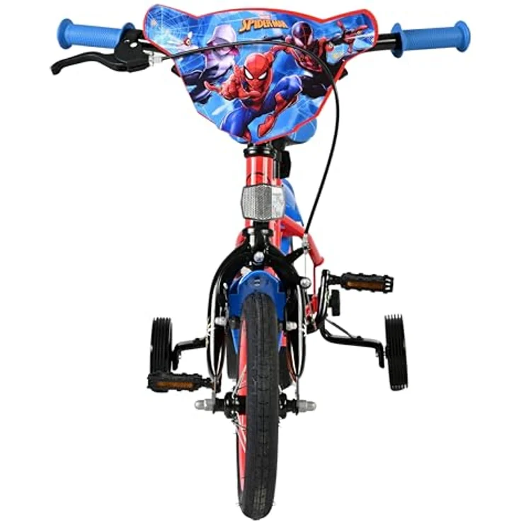 Volare Spider-Man Kinderfahrrad, 12 Zoll mit Handbremse, Rücktrittbremse, abnehmbaren Stützrädern, Blau/Rot – Bild 13