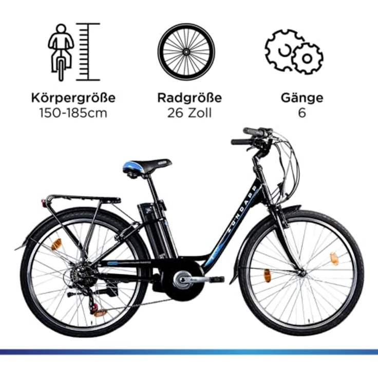 Zndapp Z505 E Bike Damen 26 Zoll Pedelec mit 360 Wh Akku, tiefem Einstieg  und gefedertem Sattel: Tests, Infos & Preisvergleich